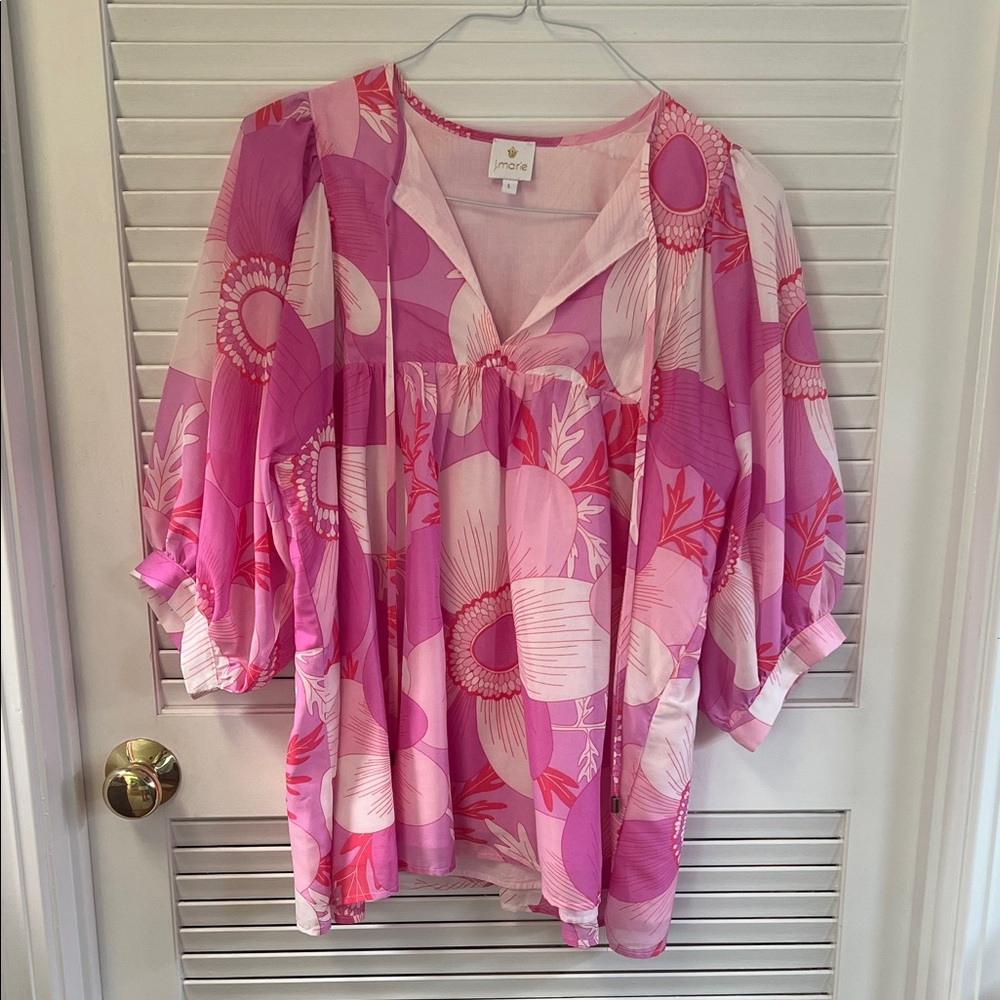 Bright Pink Floral V-Neck Tunic Top by J. McLaughlin